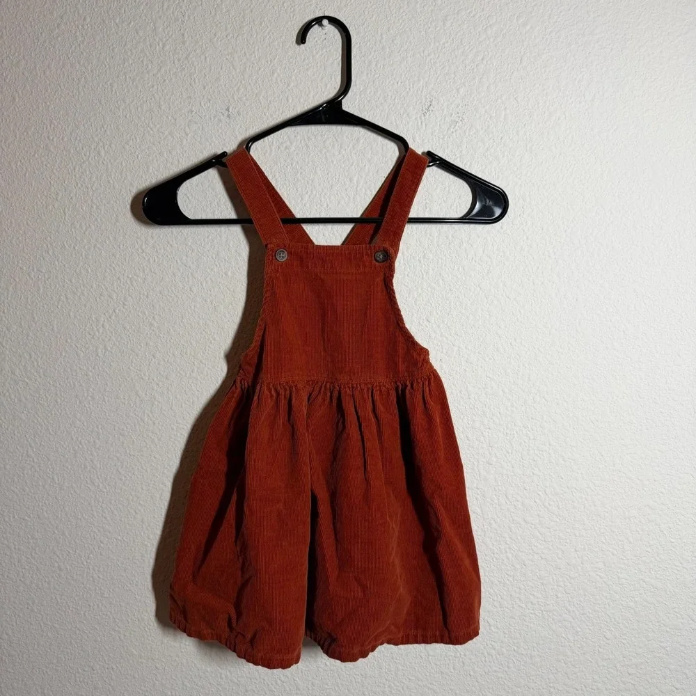 Old Navy Corduroy Overall Dress Baby Girls 5T Rust Orange Elasticized‎ Waist